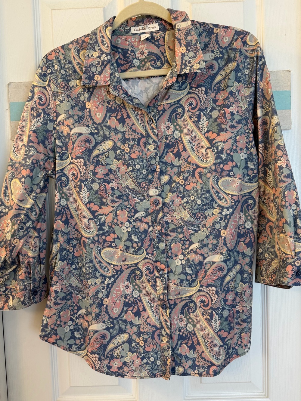 Coldwater Creek paisley floral button-up shirt Sz 14